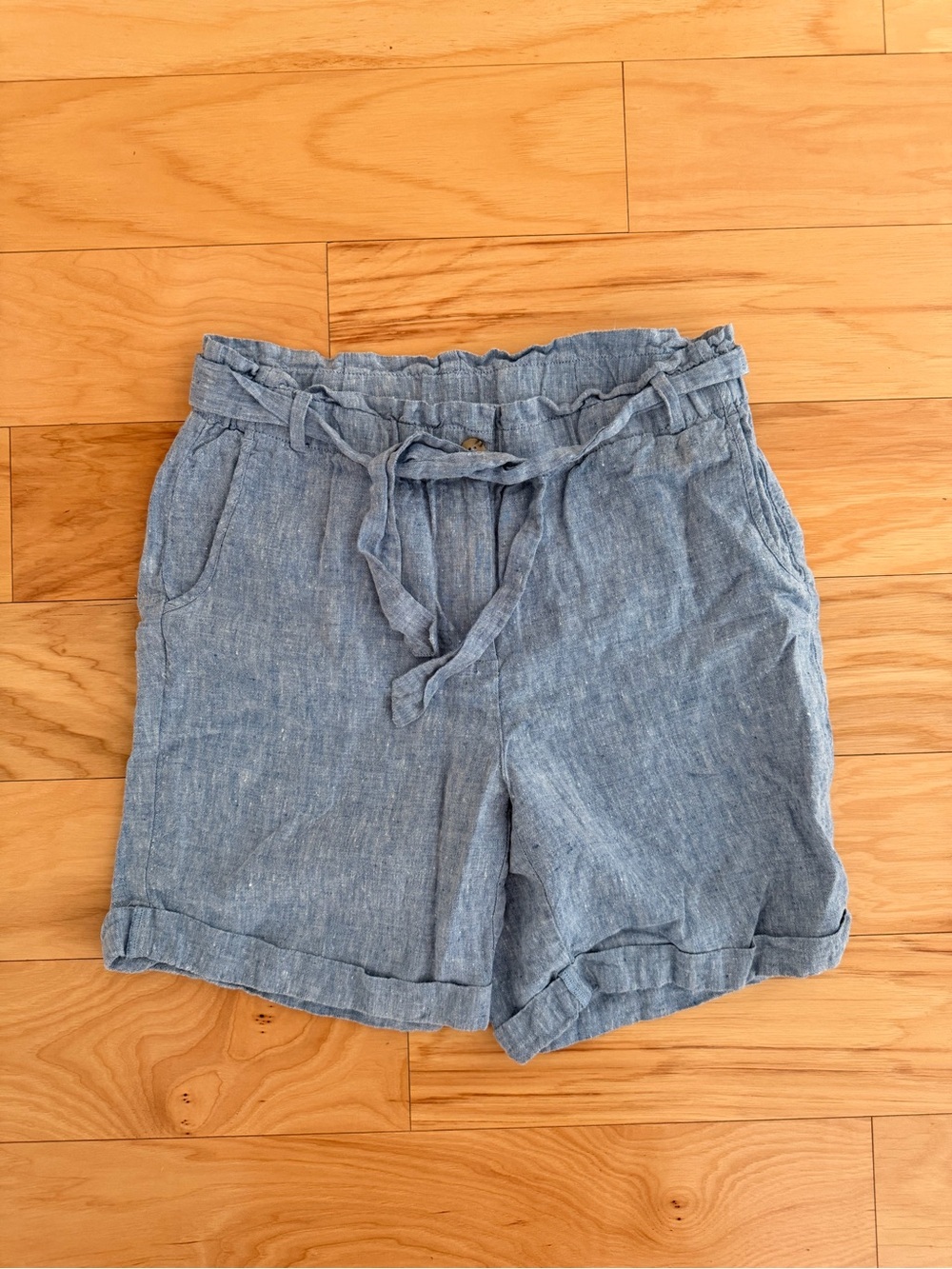 J. Jill Light Chambray Blue Paperbag Tie-Waist Shorts